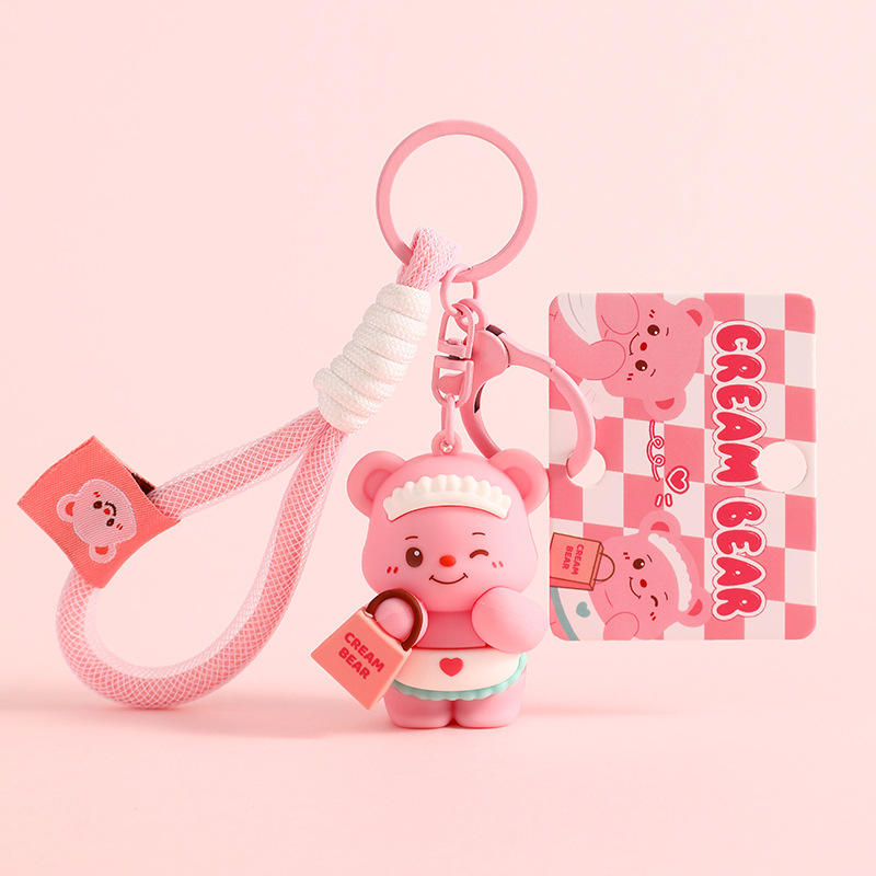 Porte clé ours beurre-sac à main rose