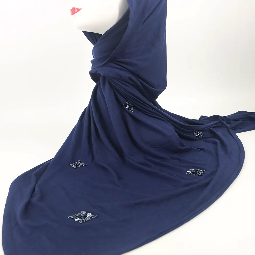 Nouveau design fait main pierre écharpe jersey coton hijab avec de belles perles pour les femmes néerlandaises hijab