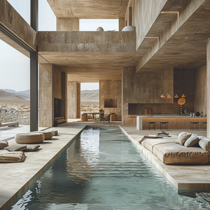 2024 AI Creative Concept Design Modern Style Indoor Swimming Pool Leisure Space 3D <strong>Rendering</strong> Service Cement <strong>Architectural</strong> Style - Product Image 3