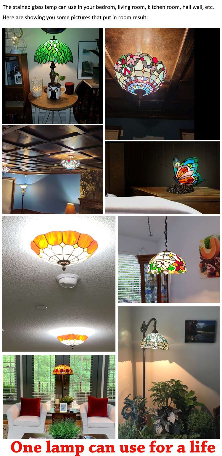 LongHuiJing High End Quality Tiffany Style Table Lamp 16Inch Art Stained Glass Nightlight Liaison Vintage Base Flower lights