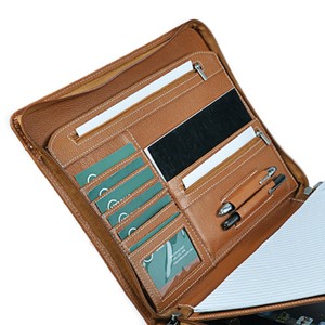 Executive Zippered Holder Leather Documents Agenda/Portfolio File <strong>Folder</strong> <strong>With</strong> Letter-<strong>Size</strong> <strong>Notepad</strong> and Pockets - Product Image 3