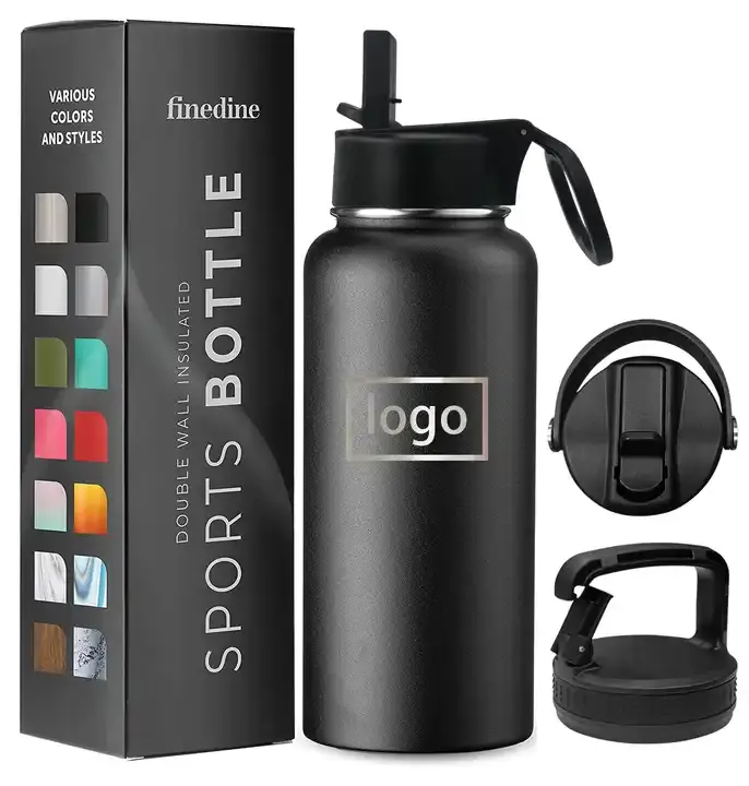 Draagbare 32Oz 64 Oz Geïsoleerde Roestvrijstalen Waterfles 2l Waterkan Vacuümfles 3 Deksels Drink Thermos Sport Gym Waterfles