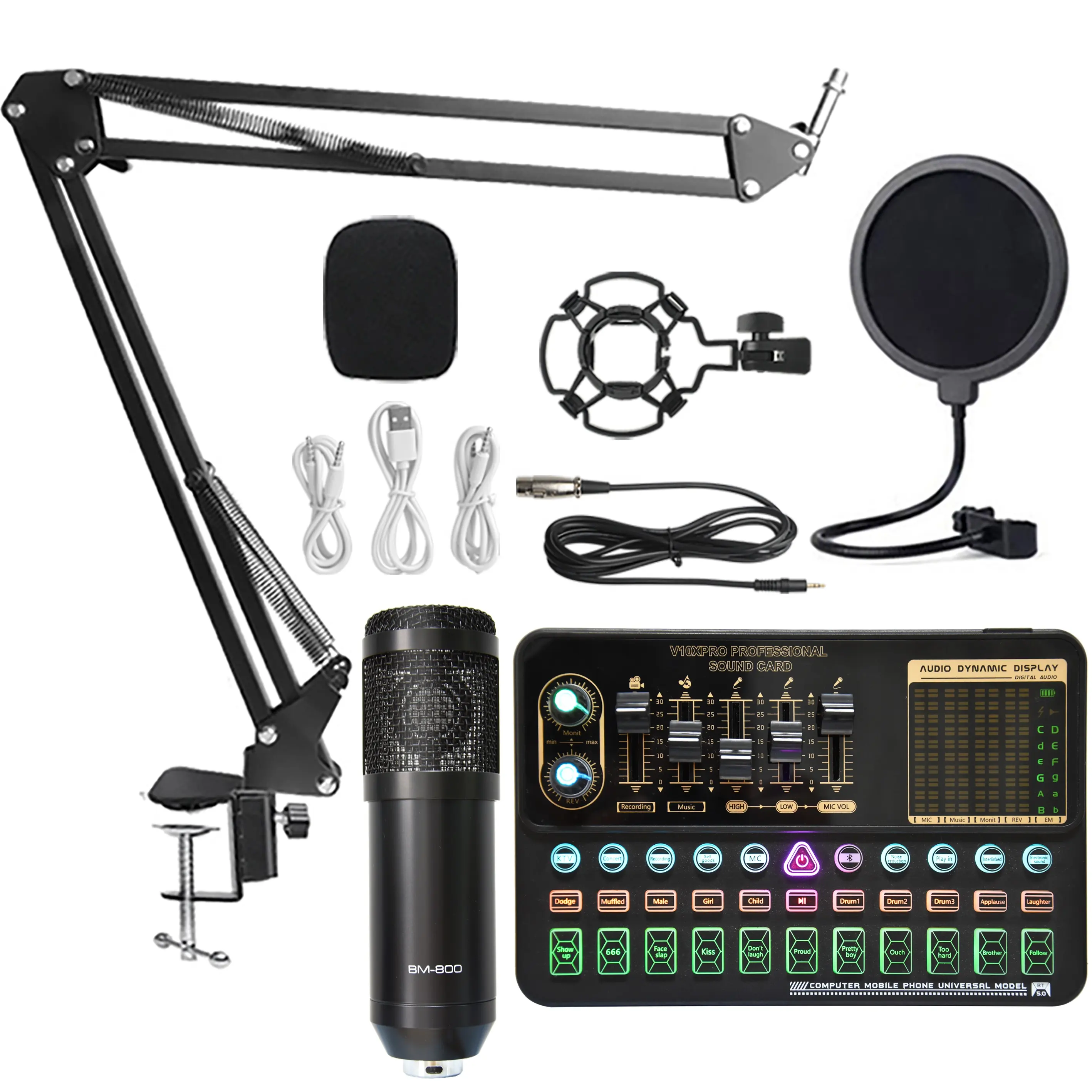 Micrófono de podcast Audio profesional V10XPRO Juego de tarjetas de sonido BM800 Mic Studio Micrófono de condensador para transmisión en vivo