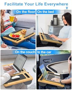 202506 Wooden Portable Large Laptop Desk for Bed up to 17 in <strong>Lap</strong> <strong>Table</strong> with Wrist Rest Mouse Pad Tablet Phone Slot - Product Image 6