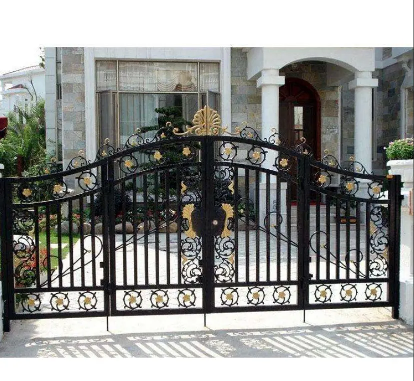 Panel de valla de hierro forjado barato de nuevo diseño y valla ornamental de piquete de Metal de acero de puerta de hierro para cercas de jardín