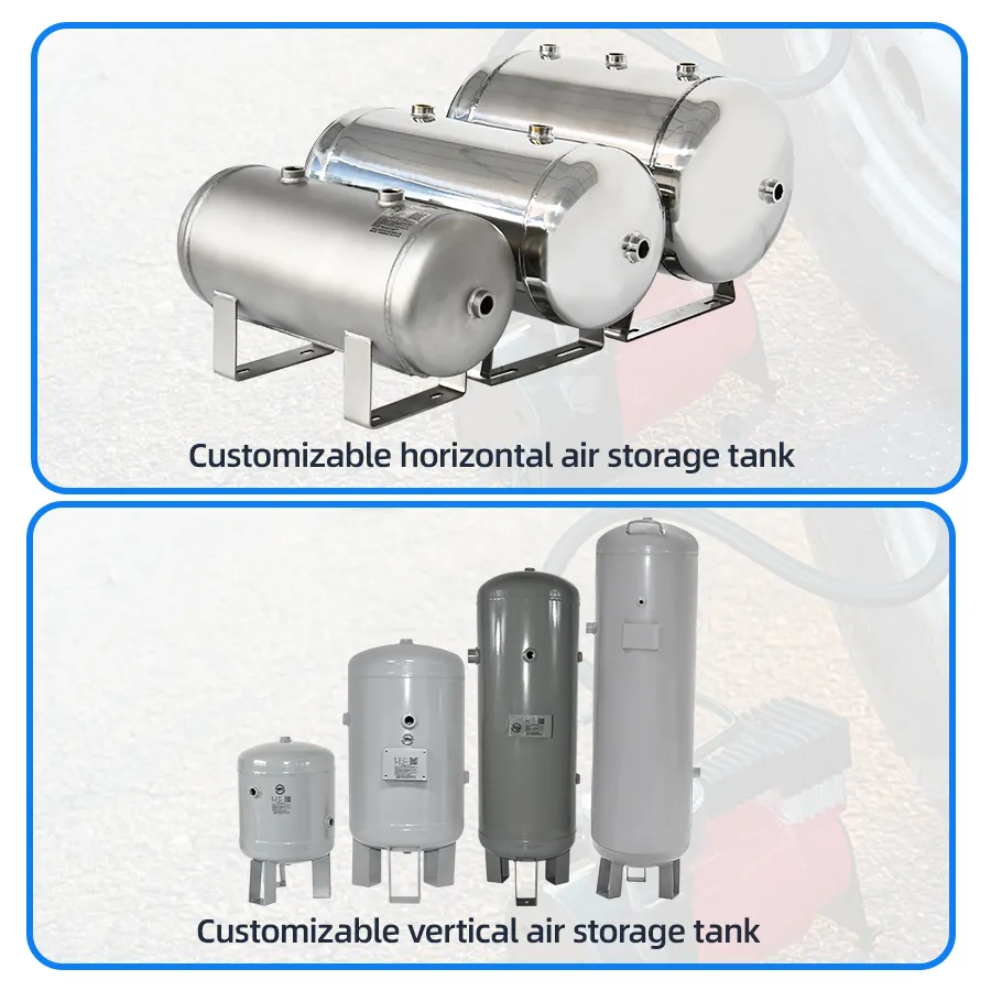 ASME Custom Alumínio/Aço Inoxidável Compressor Tanque Pequeno Horizontal Vácuo Buffer Pressão Ar Reservatório Tanque