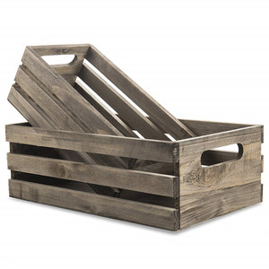 Wholesale Modern Decorative <strong>Wood</strong> <strong>Crate</strong> Box Display Storage <strong>Crates</strong> with Handles - Product Image 4