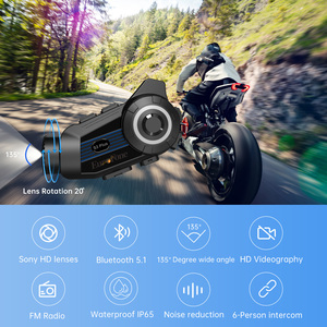 Intercomunicador Bluetooth para casco con cámara, intercambio de música, 6 vías, 1000m, sistema de comunicación Universal, auriculares FM inalámbricos para motocicleta - Product Image 3