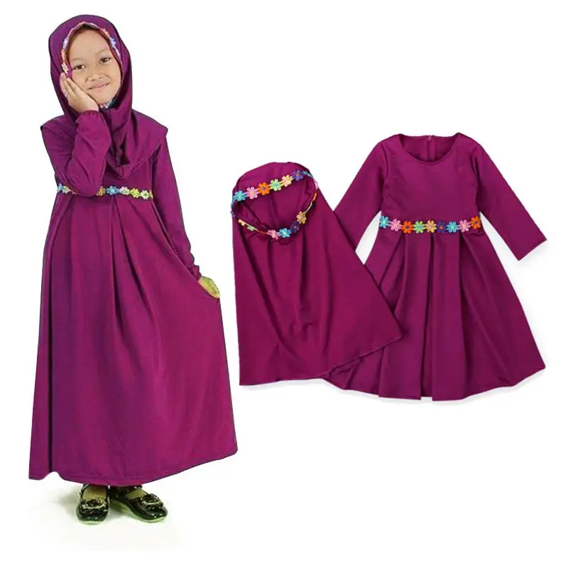 Robe de mariée de fête ensembles musulmans automne hiver fille robe à manches longues + écharpe dernière robe musulmane MEDG-003