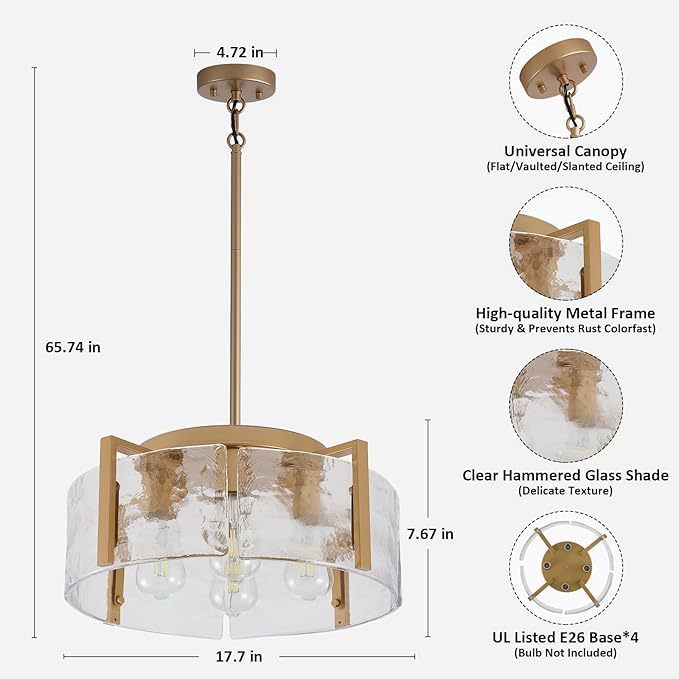 Lampadario 45 cm-oro-4 luci