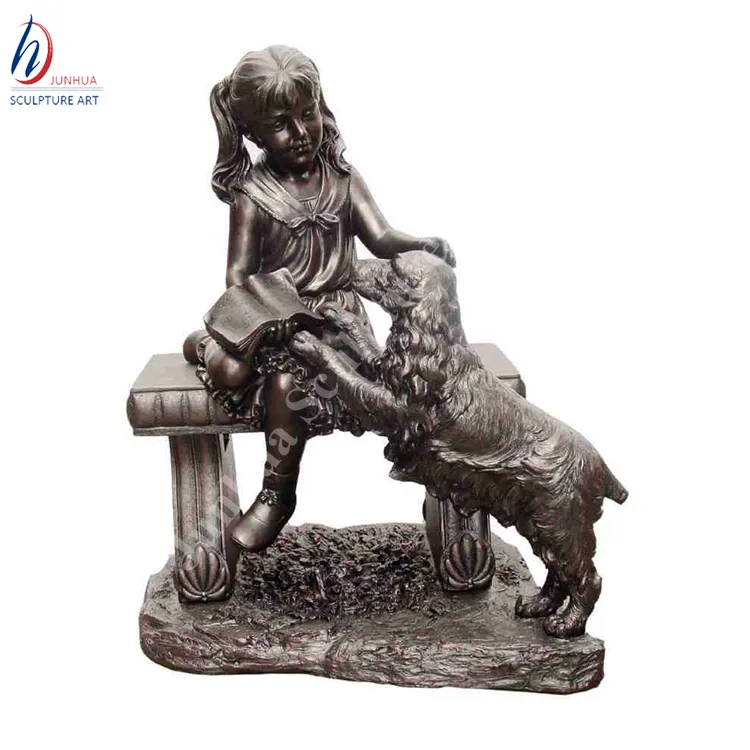 Estátua de escultura de jardim bronze com cachorro
