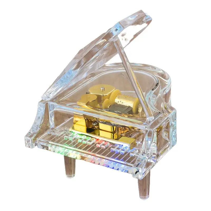 กล่องดนตรีอะคริลิคกล่องดนตรีเปียโนพร้อมไฟ LED 18หมายเหตุกล่องดนตรีกลสำหรับตกแต่งบ้าน