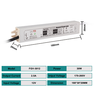 SAA CE IP67认证12V 30w发光二极管驱动器防水单输出电源2.5A电流170-265V输入12V/24v输出