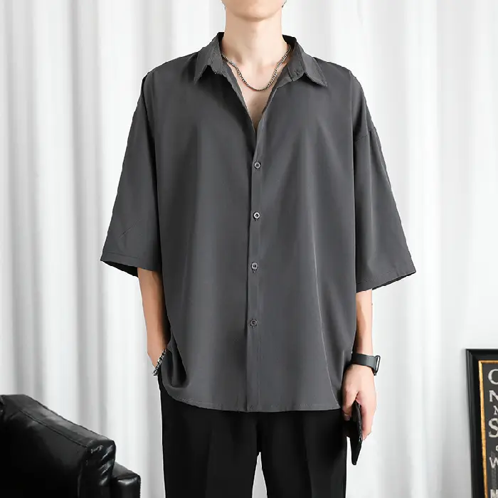 Camisas informales Harajuku para hombre, camisa negra de estilo coreano, camisa de utilidad para complejo turístico, ropa Vintage de manga corta, ropa de calle, 2022