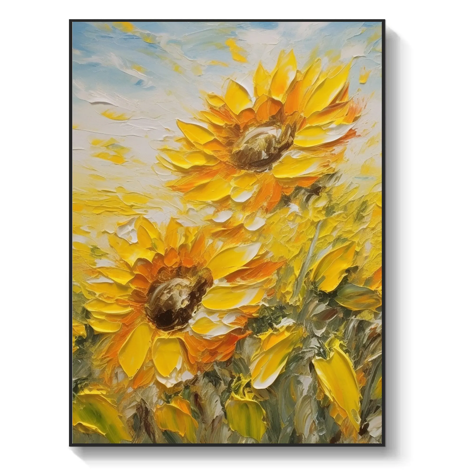 Pinturas al óleo abstractas de girasoles impresionistas, decoración moderna, pintura al óleo de flores, pinturas al óleo famosas de girasol de gran tamaño
