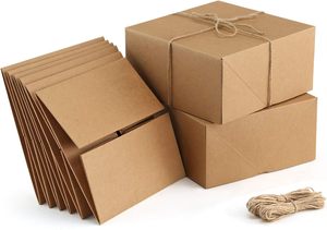 生日婚礼棕色牛皮纸礼品盒紫外线派对优惠DIY制作立方体纸杯蛋糕礼品盒压花