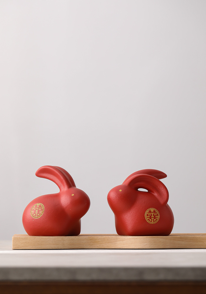 A pair of large jade rabbits