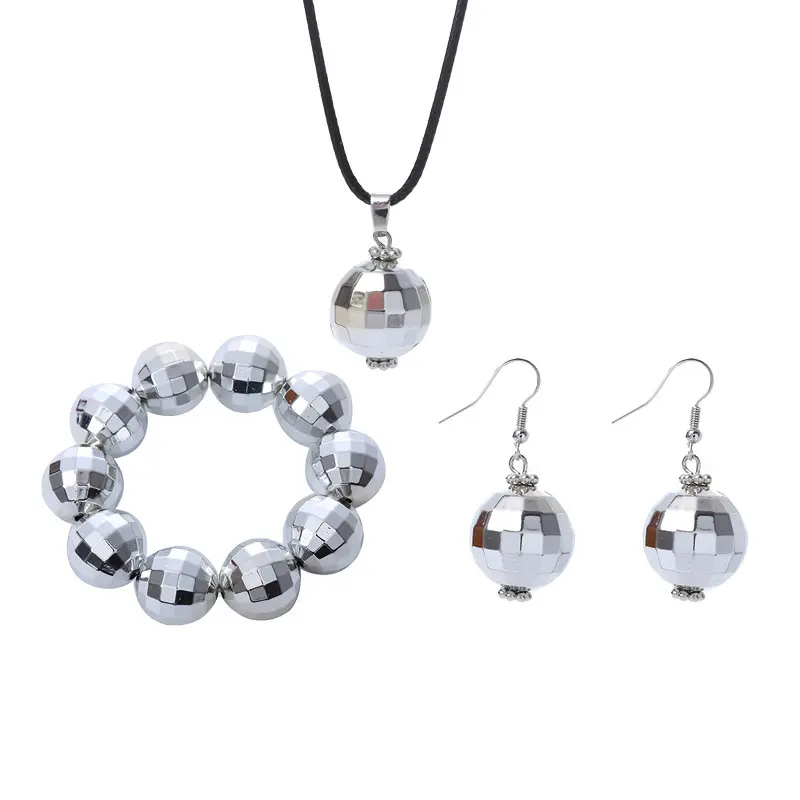 Boucles d'oreilles et collier Fashion Cheap Big Disco Ball en argent et or