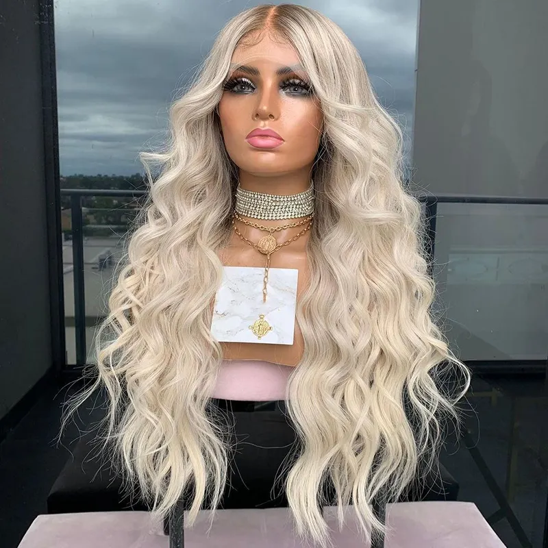 Perruque Full Lace Frontal Wig 100% naturelle — unice, cheveux humains, Body Wave, couleur ombré, gris/blond, 13x4, sans colle, perruque pour femmes