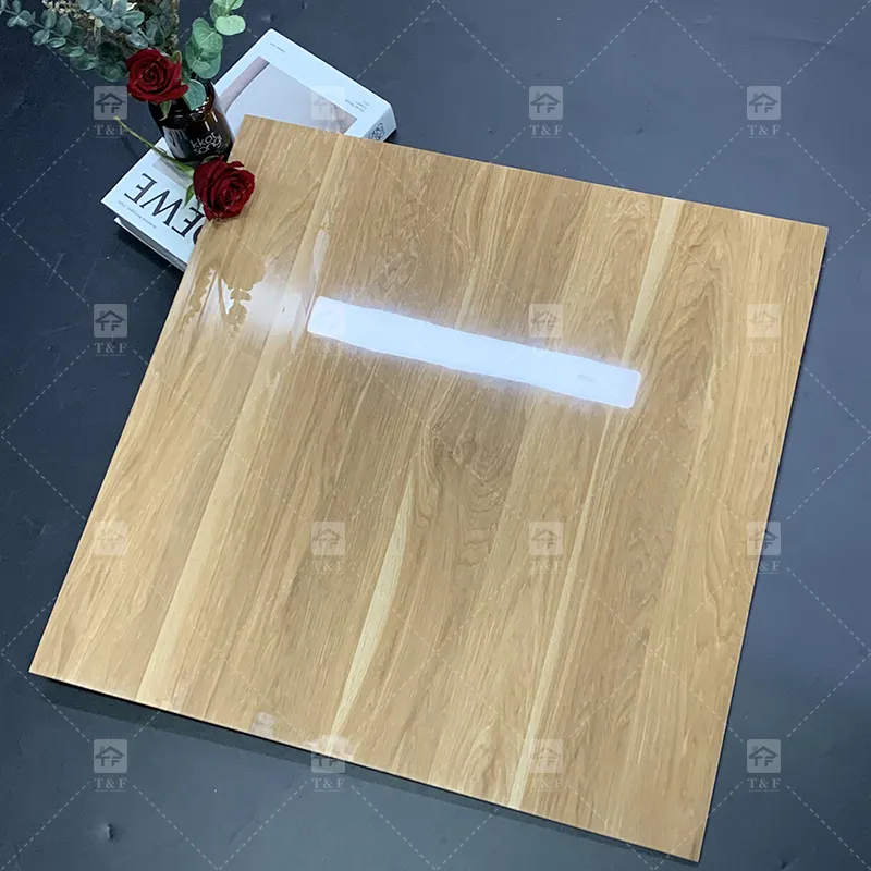 Porcelanato de lujo 600x600 de alto brillo de madera sólida para interiores de porcelana azulejo de suelo de madera para sala de estar