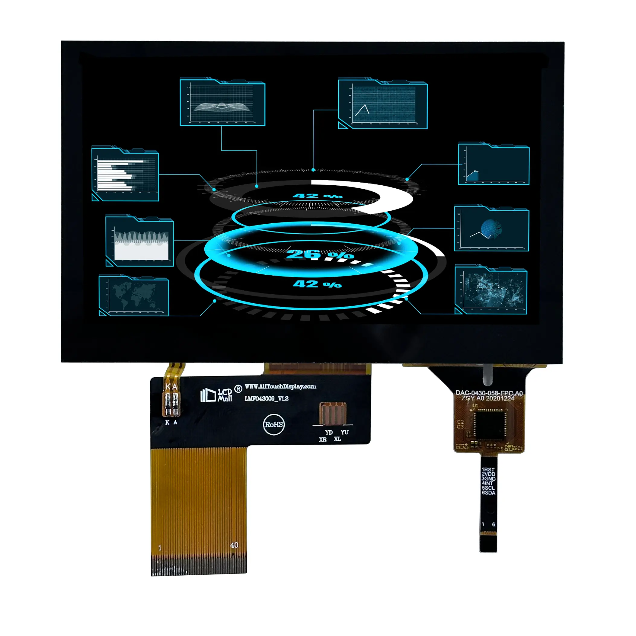 4.3 "IPS 480 * RGB * 272 tft lcd ekran 40 pin RGB arayüzü kapasitif dokunmatik panel ekran
