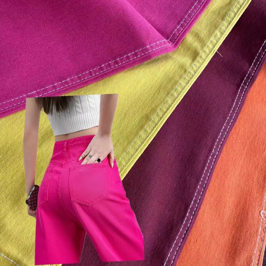 निर्माता डेनिम कपड़े रंगीन साटन अल्ट्रा हाई इलास्टिक डेनिम सामग्री कम मोक थोक मूल्य