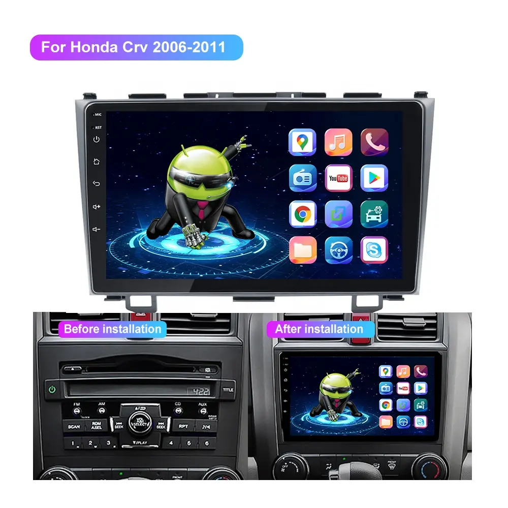 2din Gps นำทางมัลติมีเดียเสียงสเตอริโอวิทยุรถเครื่องเล่นดีวีดี Android สำหรับฮอนด้า Crv 2006 2007 2008 2009 2010 2011