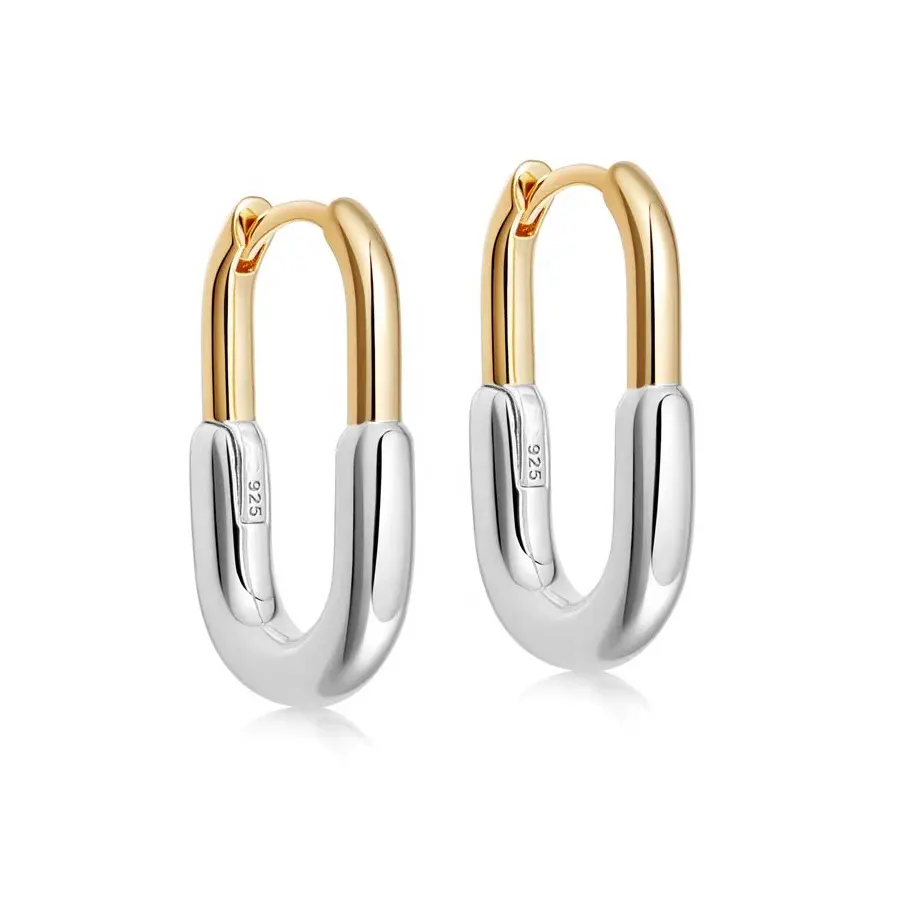 LOZRUNVE-pendientes de aro minimalista en forma de U, joyería de diseño de moda, Plata de Ley 925 chapada en oro