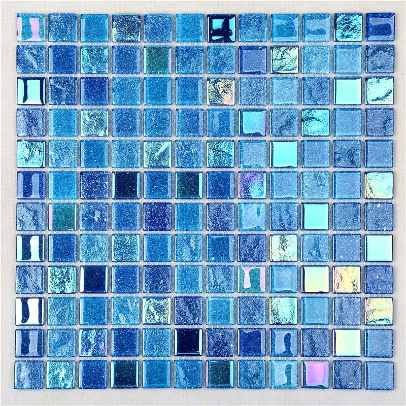 قزحي الألوان الأزرق ساحة مصقول زجاج مزجج أرضية فسيفساء بلاط حمام السباحة الحدود حافة الحمام الديكور