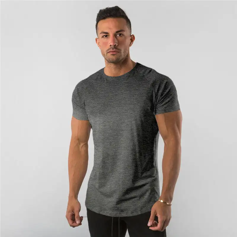 Verano entrenamiento músculo edificio correr Top liso teñido manga corta sólido gimnasio deporte compresión algodón en blanco camiseta para hombres