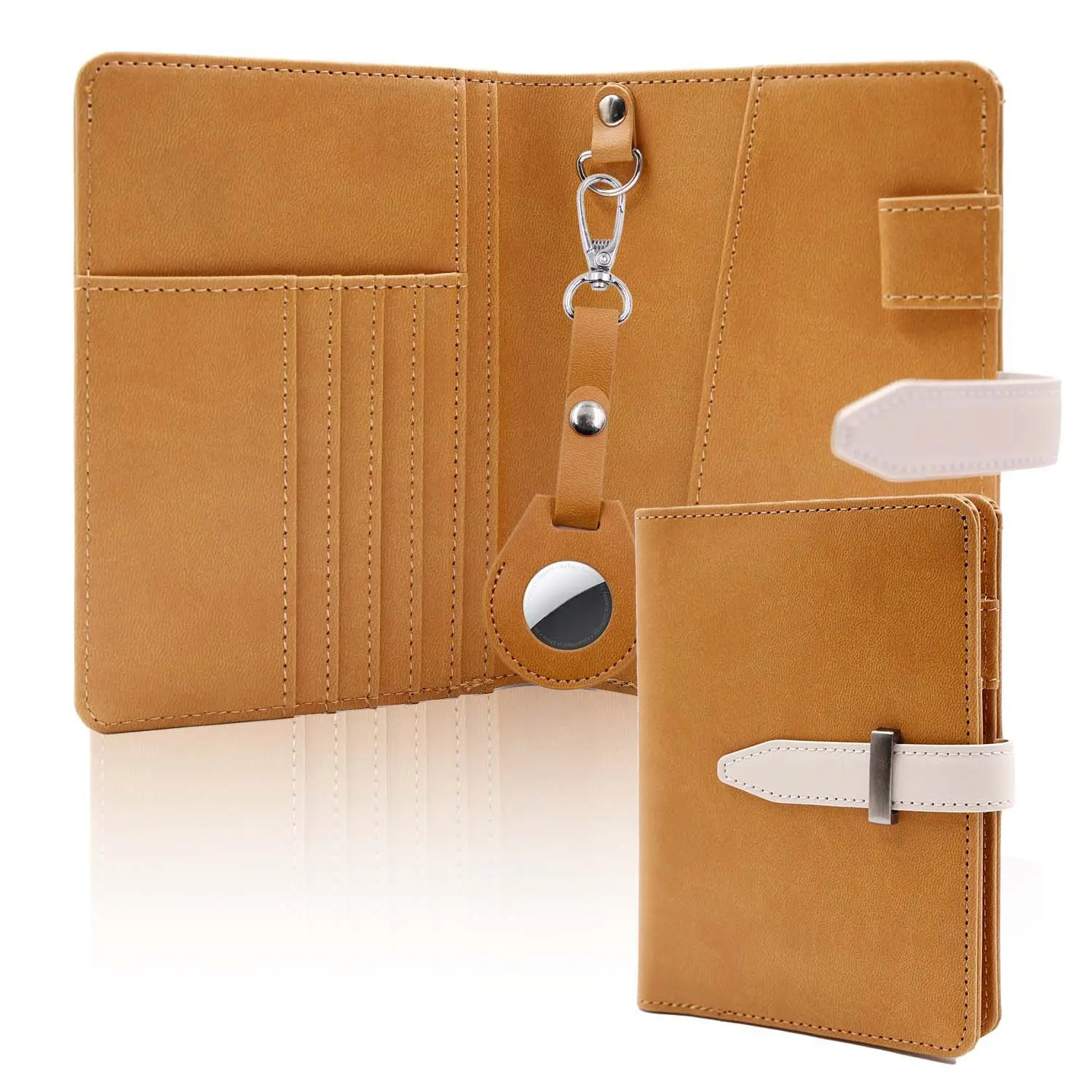 PU leather travel wallet Brown 2023 New Personalize Anti-lost Passport Holder Cover Wallet With Airtag Holder