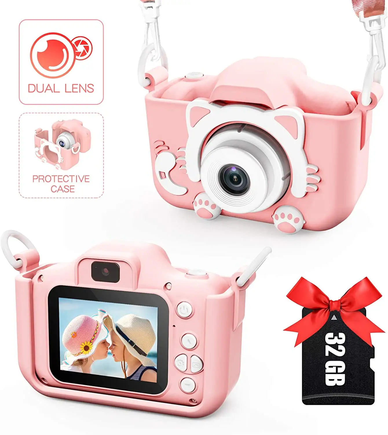 Mini celular de vídeo digital infantil, câmera de brinquedo fofa com desenhos animados para presente ao ar livre 1080p 800 milhões