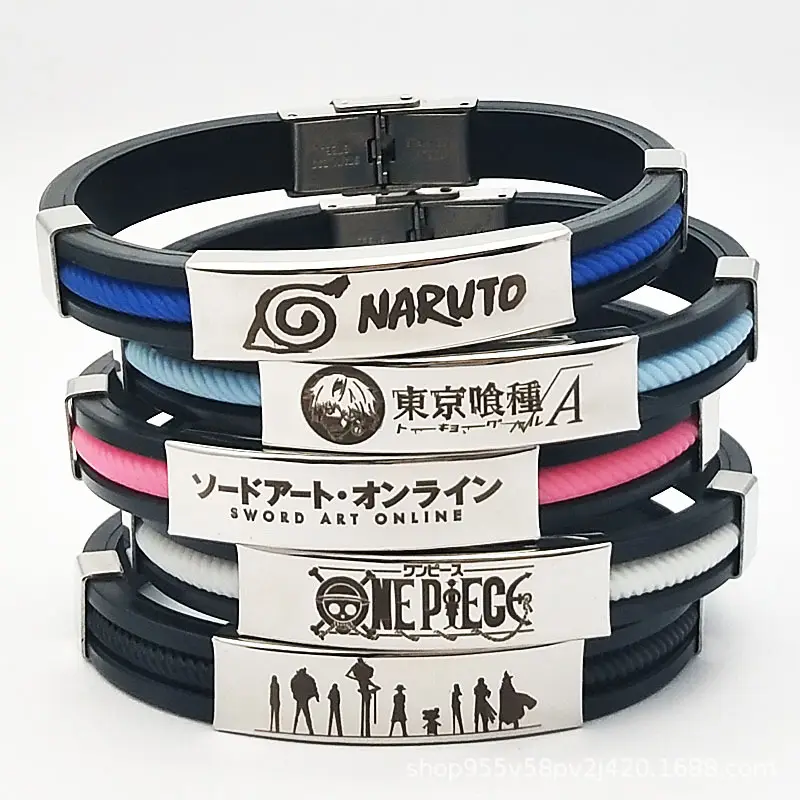 40 Designs Anime Sword Art Online Silicone Bracelet Luffy Nami Character Bangle Tokyo Ghoul Stainless Steel Adjustable Bracelet