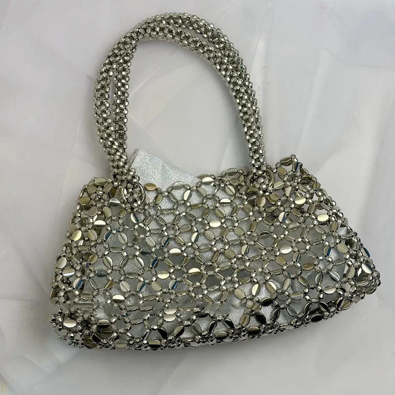 Vintage sac Metal el dokuması moda boncuklu omuz koltukaltı çanta parti düğün için Bling çanta