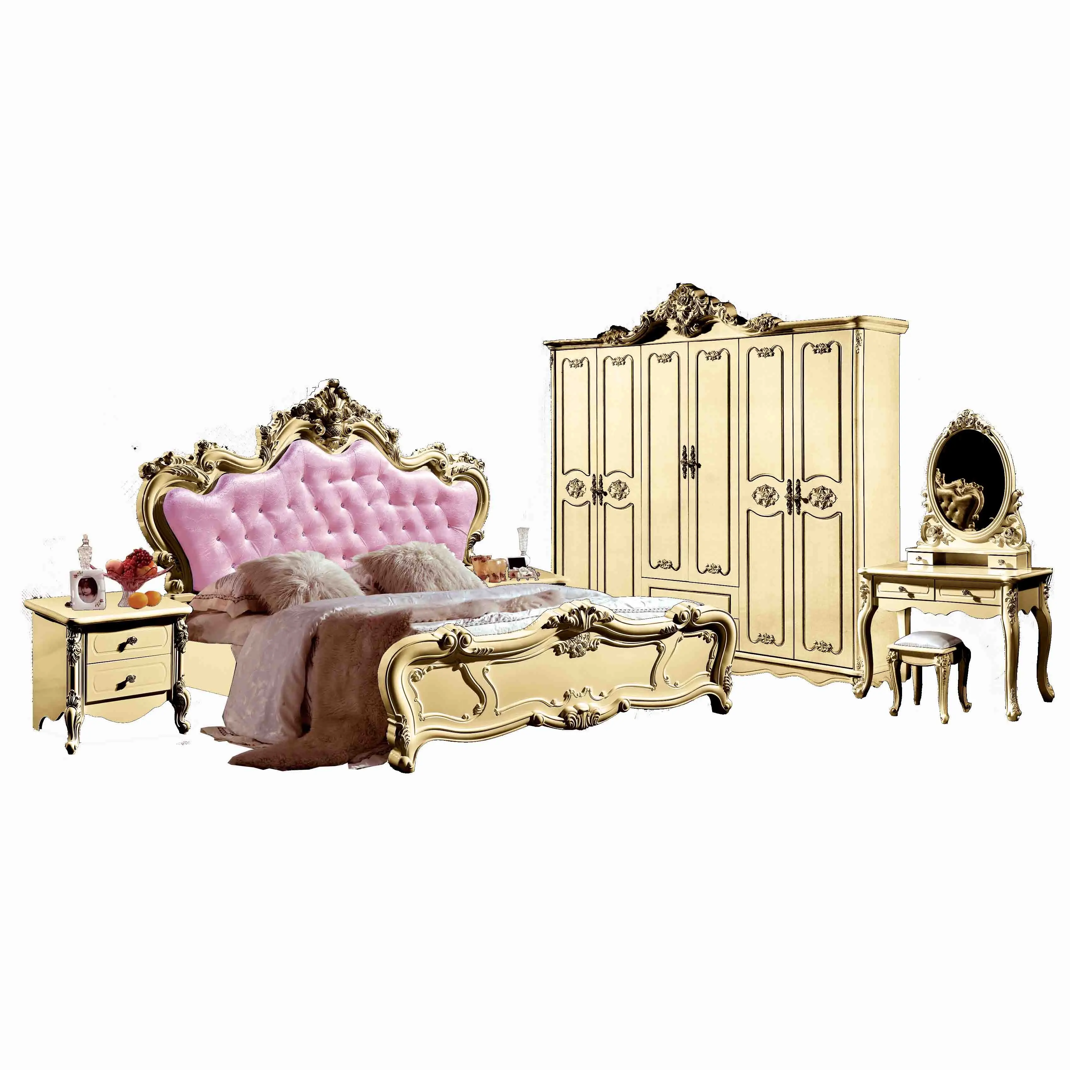 Лидер продаж, роскошный антикварный набор мебели для спальни из дерева в европейском стиле в викторианском стиле, набор для спальни