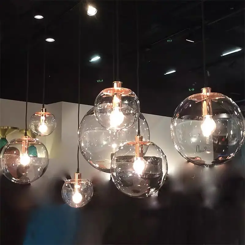 PULUOTI contemporain or argent suspendu table à manger lumière bulle lustre verre globe lampes suspendues Ambre