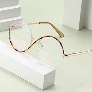 Yuvarlak şekil optik gözlük çerçeve gözlük Metal optik çerçeveler Anti mavi ışık yarım çerçeve şekli bilgisayar gözlük