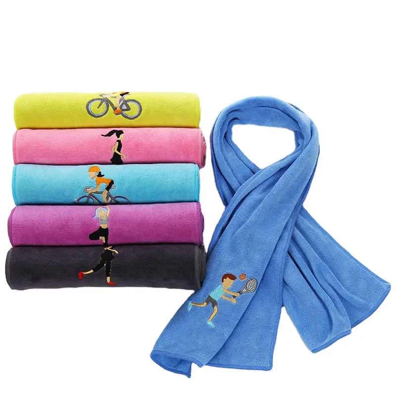 Stock de serviettes de sport personnalisées colorées solides bleu/gris 30*100cm pas chères