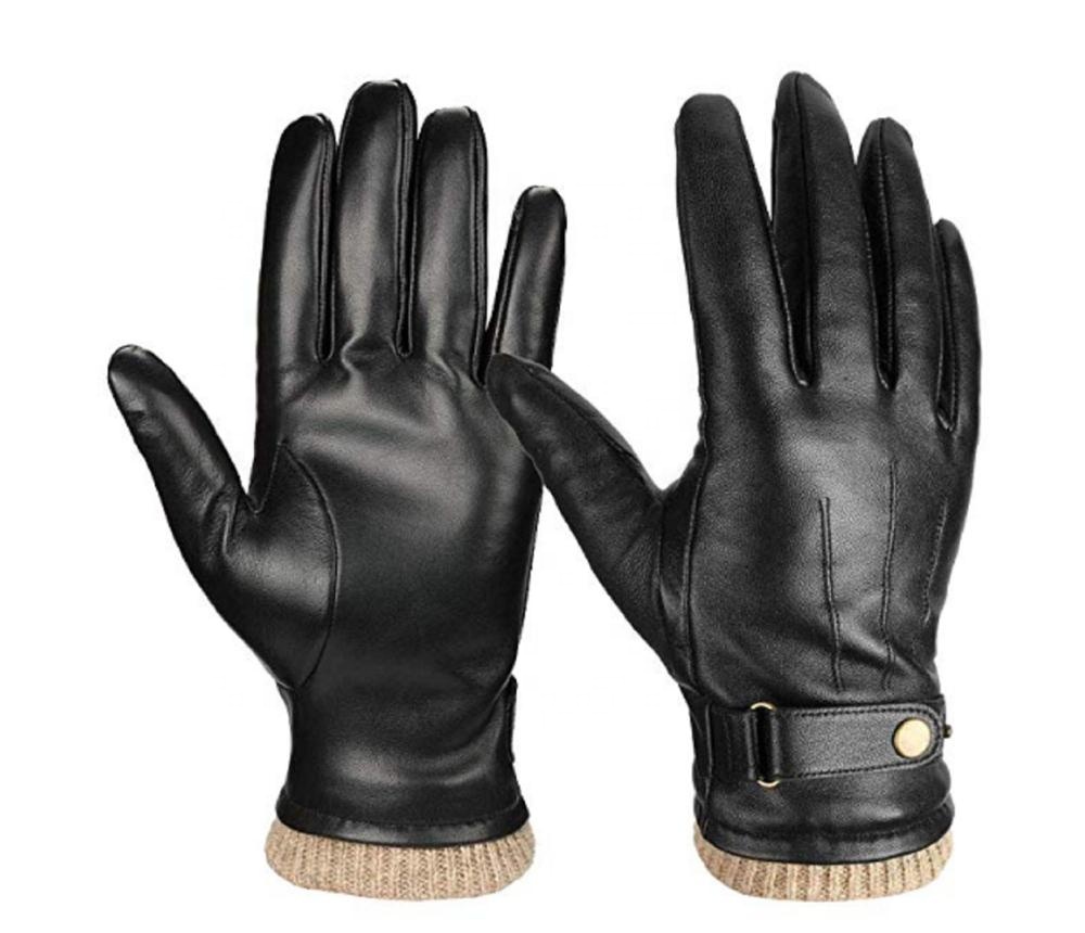 Noir Luxe Hiver Chaud Thermique Polaire Doublé Gants en cuir de conduite