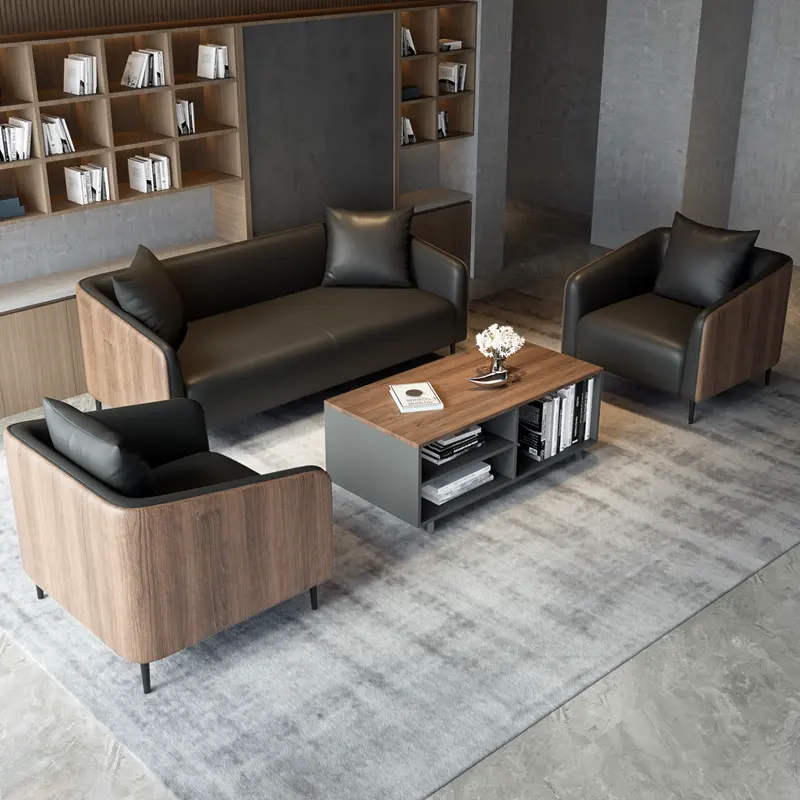 BSF27 style moderne canapé en cuir bureau canapé sectionnel bureau sièges publics 1 + 1 + 3 places canapé de bureau moderne ensemble meubles