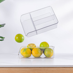 ペット透明プラスチック製長方形収納ビン果物用野菜スナック化粧品ホームキッチン用取り外し可能仕切り