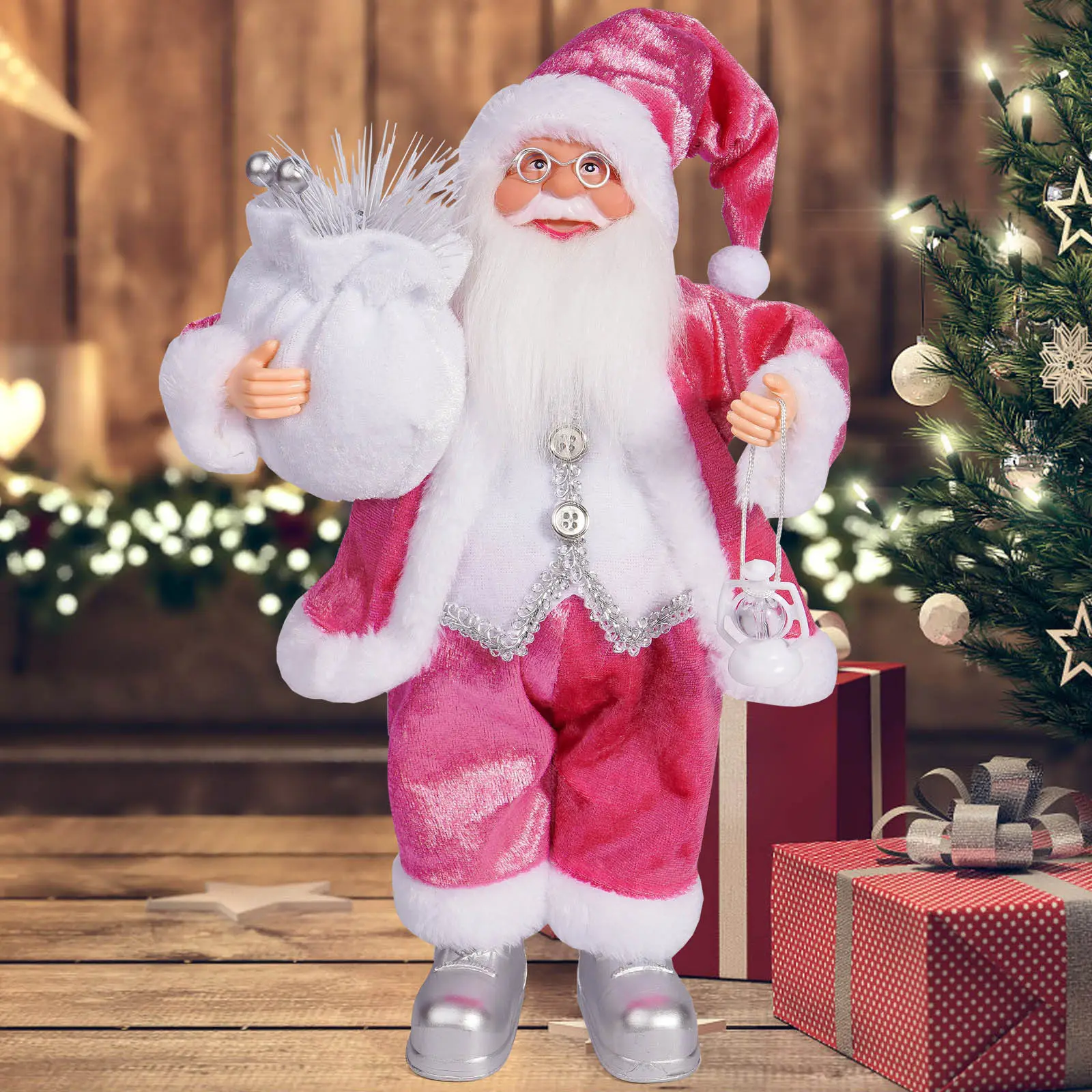 2024 New Pink Christmas Santa Doll Nativity Scene Home Decoration Outdoor Christmas Santa Ornaments