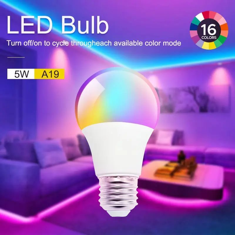 Tuya WIFI controllo RGB Smart Wifi illuminazione E27 lampadina Wireless controllo regolabile A19 Led Blub