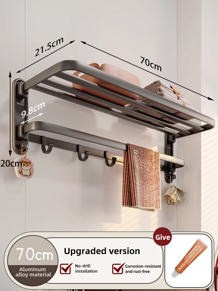 Toallero de baño de 70 cm con ganchos, serie Ziwoo.
