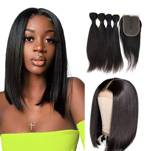 Hair Packing Blend Bundles with Closure <strong>Human</strong> Hair Extension for Braids Peruvian Color Bone Straight 2024 Blond Ombre Red Brown - Product Image 1