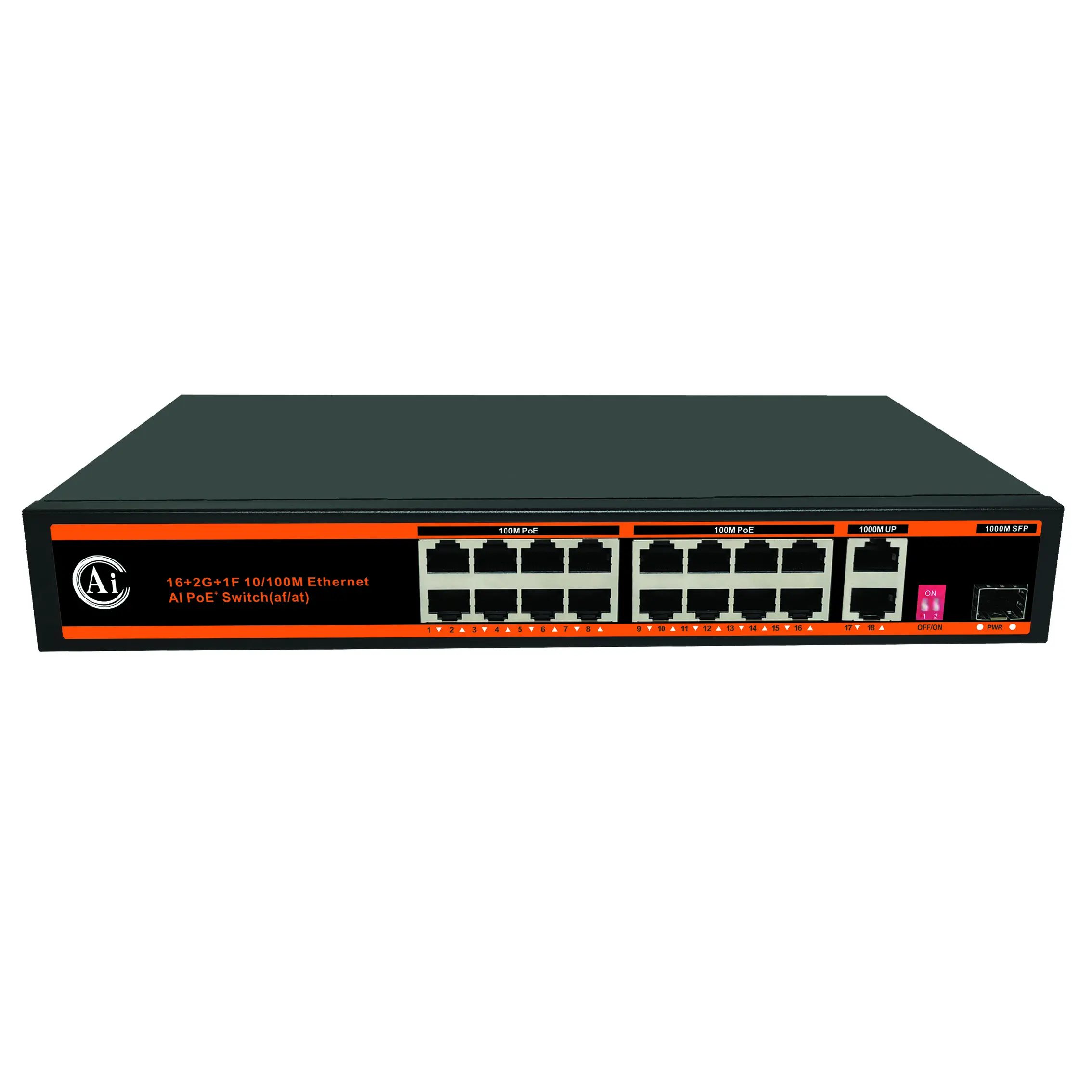 IEEE802.3af/at Ethernet 16 Port PoE ağ anahtarı Ip kamera için 48V 100M/Gigabit