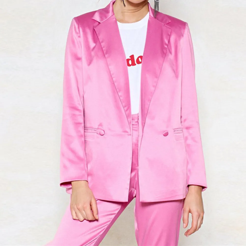 Chaqueta de moda personalizada para mujer, chaqueta de satén rosa de manga larga