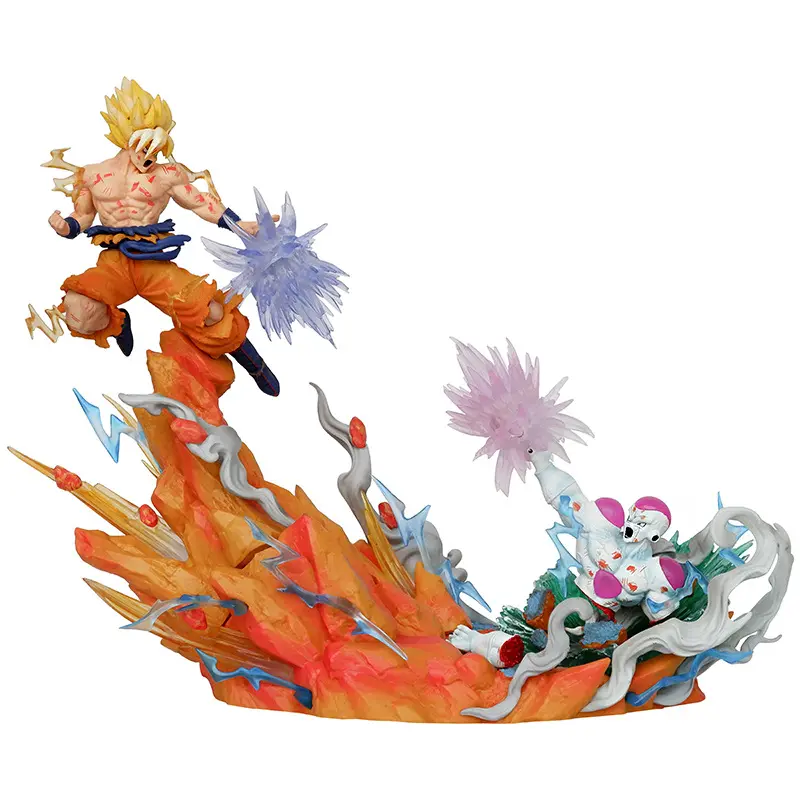Grosir mainan Goku VS Frieza bercahaya patung Resin PVC Anime bola naga ornamen figur Aksi