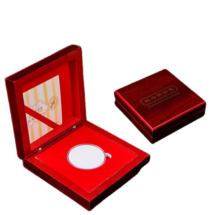 Atacado de Luxo 10*10*3.3 centímetros colecionadores de moedas caixa de madeira exibir A caixa de exposição da moeda de madeira ajustável