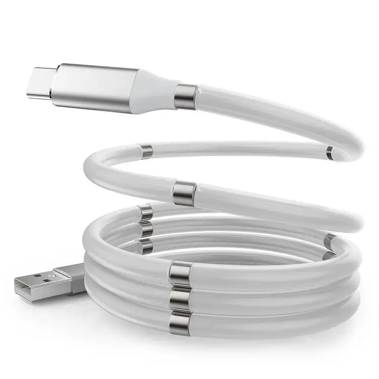 Cable de carga magnético USB tipo C de transferencia de datos de alta velocidad de bobina fácil de bobinado automático